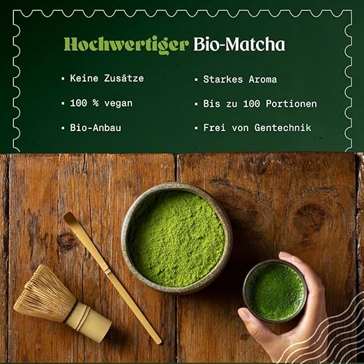 NaturaleBio Matcha Tee Pulver Bio - Premium-Qualität - 100g. Original Green Tea aus Japan. Japanischer ideal zum Trinken. Grüntee für Latte, Smoothies Getränk. Hergestellt in Uji, Kyoto. – Bild 4