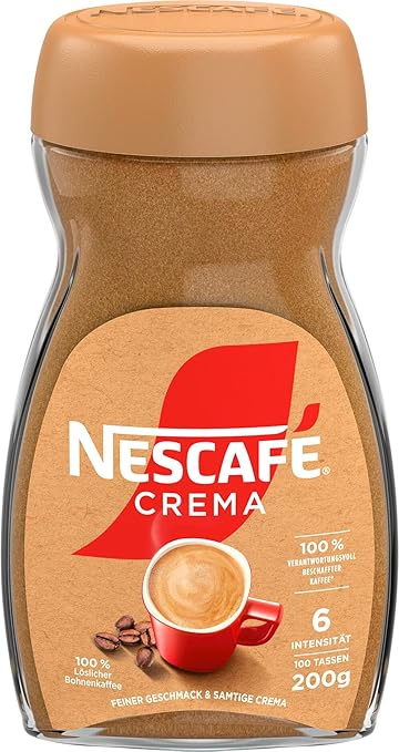 NESCAFE NESCAFÉ CLASSIC Crema, löslicher Bohnenkaffee aus mitteldunkel gerösteten Kaffeebohnen, kräftiger Instant-Kaffee mit samtiger Crema, koffeinhaltig, 1er Pack, 200g – Bild 2