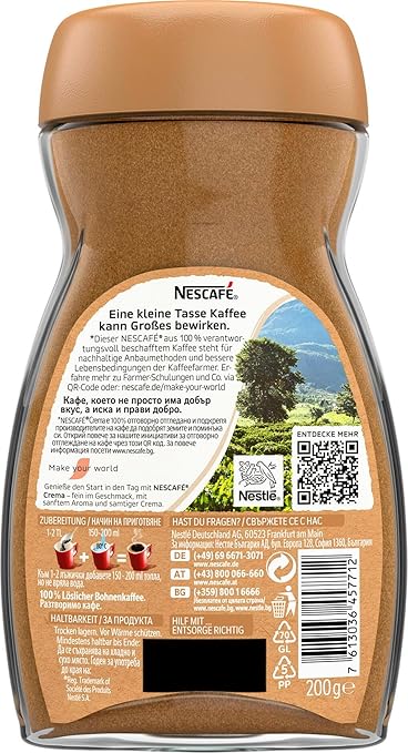 NESCAFE NESCAFÉ CLASSIC Crema, löslicher Bohnenkaffee aus mitteldunkel gerösteten Kaffeebohnen, kräftiger Instant-Kaffee mit samtiger Crema, koffeinhaltig, 1er Pack, 200g – Bild 5