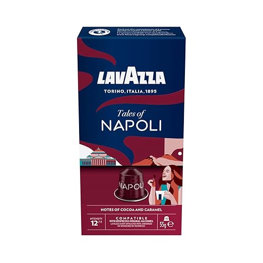 Lavazza Tales Of Napoli, Reichhaltiges Espresso-Erlebnis mit Noten von Karamell und Kakao, 10 Kapseln, Nespresso kompatibel