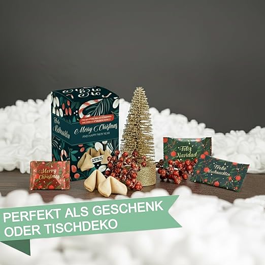 FOOD Crew 12x Weihnachtsglückskekse mit Spekulatius Geschmack - Glückskekse Weihnachten - Süßigkeiten Weihnachten - Gebäck Einzeln Verpackt mit deutschen Sprüchen - Vegan - Made in Germany – Bild 4