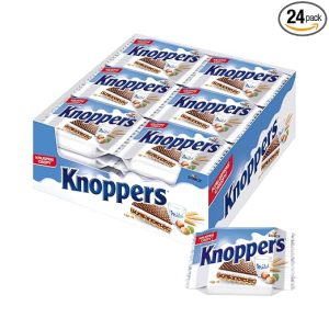Knoppers – 24 x 25 g – Gefüllte Waffelschnitten mit Milch- und Nougatcreme, Haselnüssen und Kakao