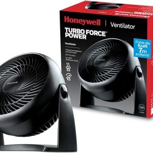 Honeywell TurboForce Turbo-Ventilator (Geräuscharme Kühlung, verstellbarer Neigungswinkel bis zu 90°, 3 Geschwindigkeitseinstellungen, Wandmontage, Tischventilator) HT900E, Schwarz