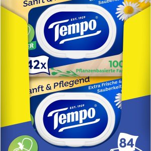Tempo Feuchte Toilettentücher "Sanft & Pflegend" - Megapack - 16 Packungen mit je 42 Tüchern - Duo Packs - mit natürlicher Kamille - Toilettenpapier, dermatologisch getestet & pH-hautneutral