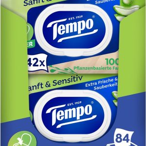 Tempo Feuchte Toilettentücher ''Sanft & Sensitiv'' - Megapack - 16 Packungen mit je 42 Tüchern - Duo Packs - natürliche Aloe Vera - Toilettenpapier, dermatologisch getestet, pH-hautneutral