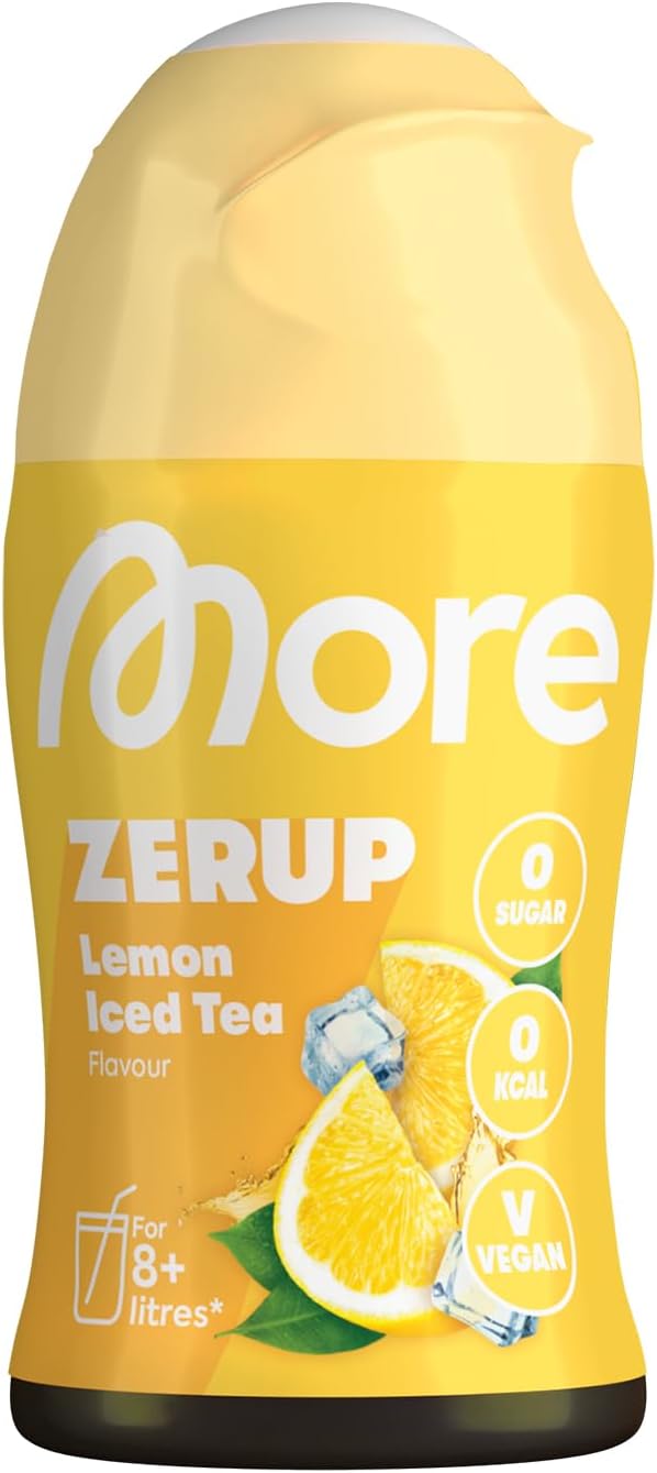MORE Zerup, Lemon Iced Tea, 65 ml, für bis zu 8 l Fertiggetränk, zuckerfreier Sirup mit u.a. echten Fruchtextrakten, vegan, zero Kalorien - made in Germany