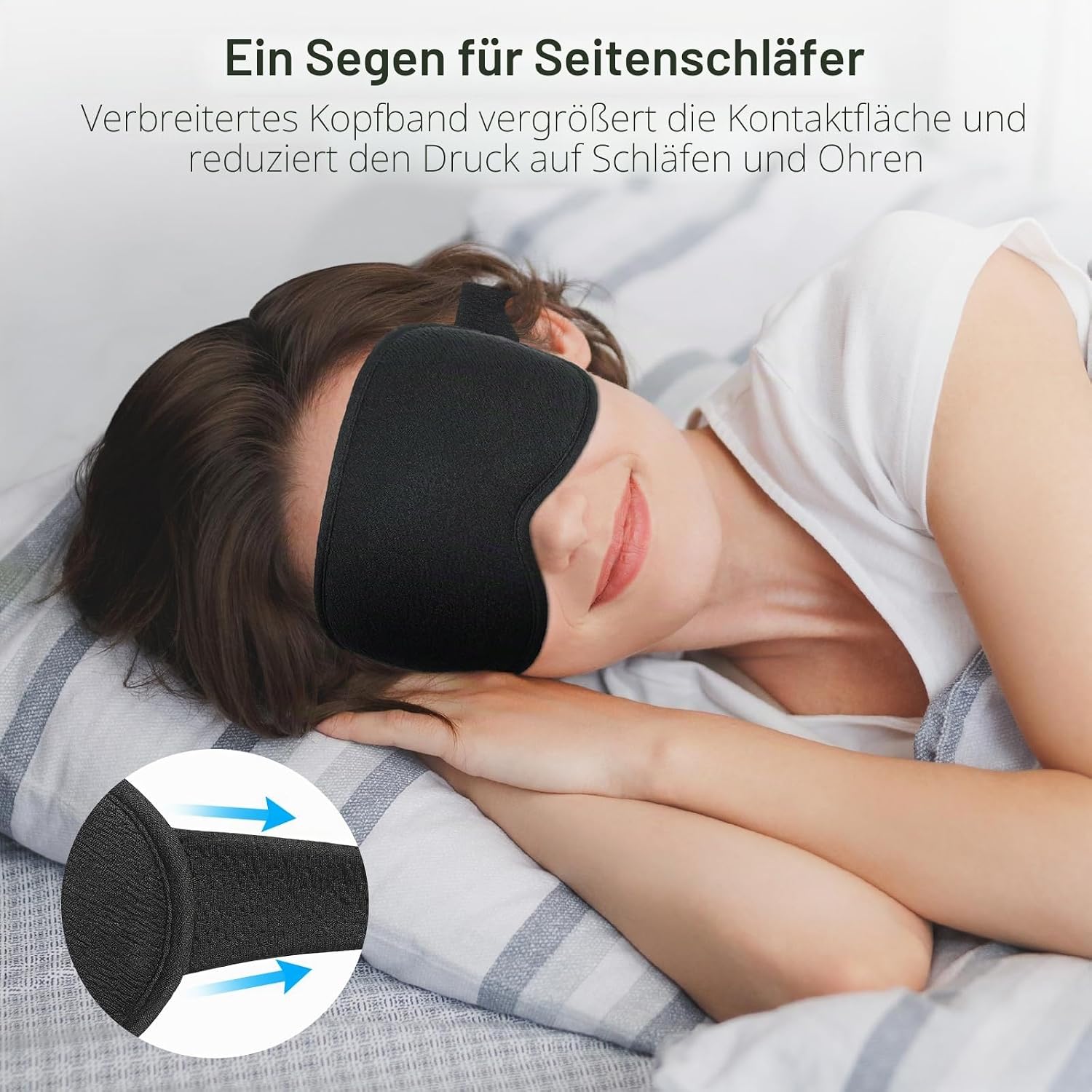Gritin 3D Schlafmaske für Seitenschläfer, Upgrade Atmungsaktive Schlafbrille mit Verstellbar Gummiband, Lichtblockierend, Bequem & Ergonomisch Augenmaske für Männer und Frauen, 2 Paar Ohrstöpseln – Bild 7