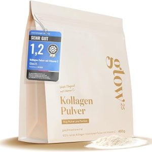 Glow25® Collagen Pulver [450g] – Unser Original – Kollagen Hydrolysat mit Vitamin C – Peptide Typ 1 und 3 – Gute Löslichkeit – Neutral