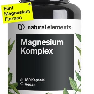 natural elements Magnesium Komplex - Premium: Aus 5 hochwertigen Verbindungen - 400mg elementares Magnesium pro Tagesdosis - Laborgeprüft, vegan, hochdosiert