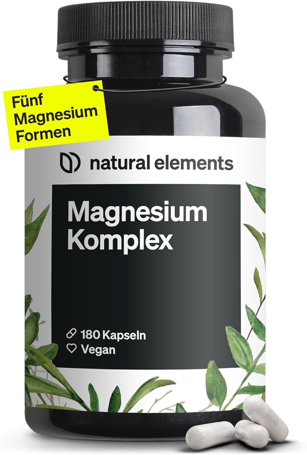 natural elements Magnesium Komplex - Premium: Aus 5 hochwertigen Verbindungen - 400mg elementares Magnesium pro Tagesdosis - Laborgeprüft, vegan, hochdosiert