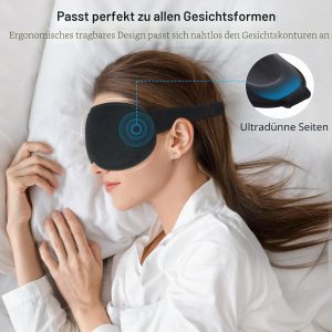 Gritin 3D Schlafmaske für Seitenschläfer, Upgrade Atmungsaktive Schlafbrille mit Verstellbar Gummiband, Lichtblockierend, Bequem & Ergonomisch Augenmaske für Männer und Frauen, 2 Paar Ohrstöpseln