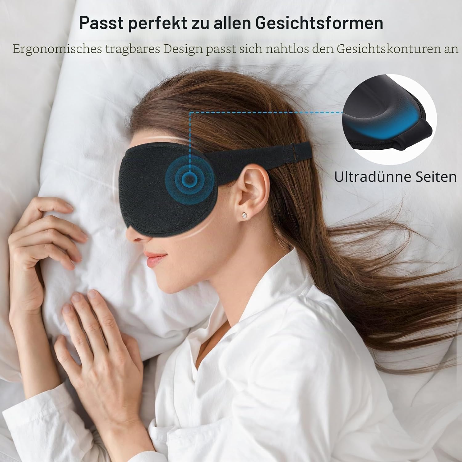 Gritin 3D Schlafmaske für Seitenschläfer, Upgrade Atmungsaktive Schlafbrille mit Verstellbar Gummiband, Lichtblockierend, Bequem & Ergonomisch Augenmaske für Männer und Frauen, 2 Paar Ohrstöpseln