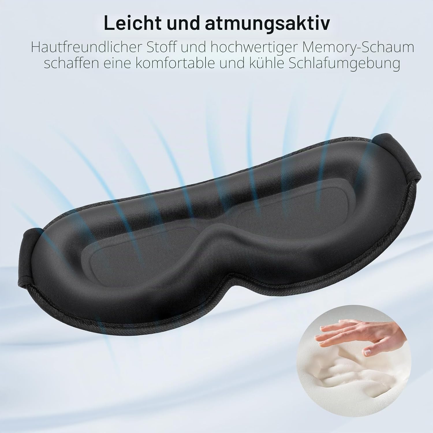 Gritin 3D Schlafmaske für Seitenschläfer, Upgrade Atmungsaktive Schlafbrille mit Verstellbar Gummiband, Lichtblockierend, Bequem & Ergonomisch Augenmaske für Männer und Frauen, 2 Paar Ohrstöpseln – Bild 5