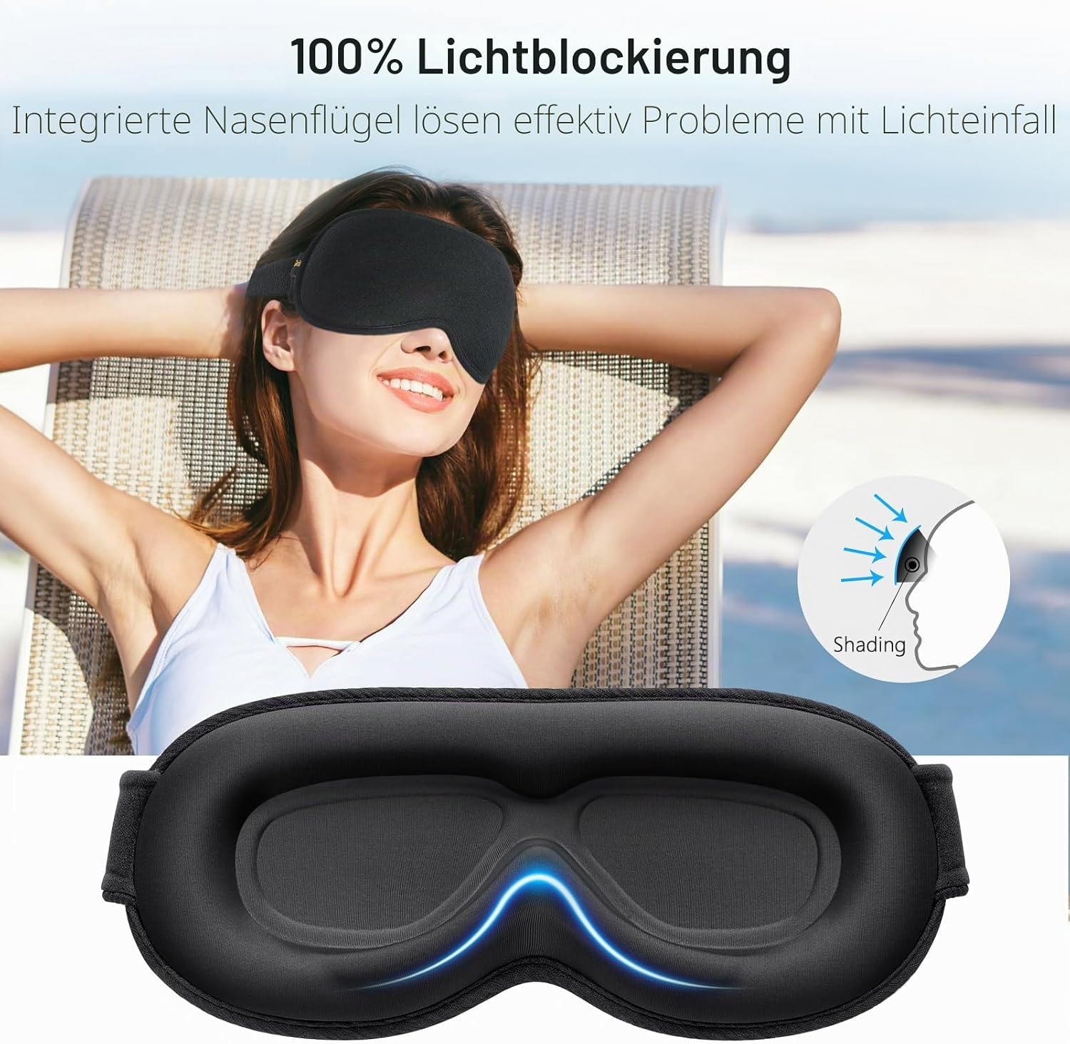 Gritin 3D Schlafmaske für Seitenschläfer, Upgrade Atmungsaktive Schlafbrille mit Verstellbar Gummiband, Lichtblockierend, Bequem & Ergonomisch Augenmaske für Männer und Frauen, 2 Paar Ohrstöpseln – Bild 3