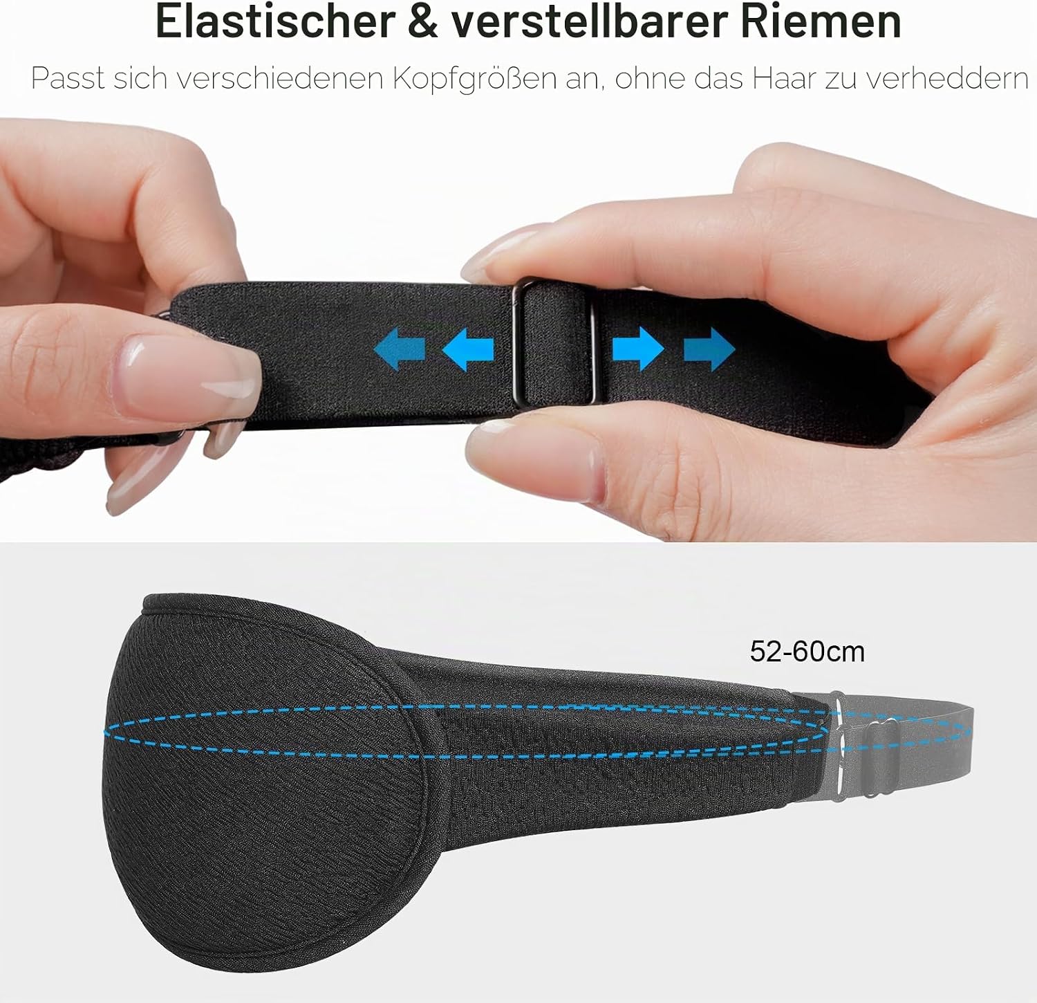 Gritin 3D Schlafmaske für Seitenschläfer, Upgrade Atmungsaktive Schlafbrille mit Verstellbar Gummiband, Lichtblockierend, Bequem & Ergonomisch Augenmaske für Männer und Frauen, 2 Paar Ohrstöpseln – Bild 4
