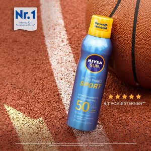 NIVEA SUN UV Dry Protect Sport Sonnenspray LSF 50, 100% transparenter und erfrischender Sonnenschutz, schweißresistente & extra wasserfeste Sonnencreme mit LSF 50, 200 ml