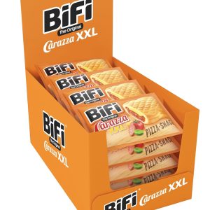 BiFi Carazza XXL – 16er Pack (16 x 75g) – Pizza Snack - Mini Pizza To Go - für Unterwegs, das Büro und die Mittagspause - mit Salami, Pizzasauce und Käse