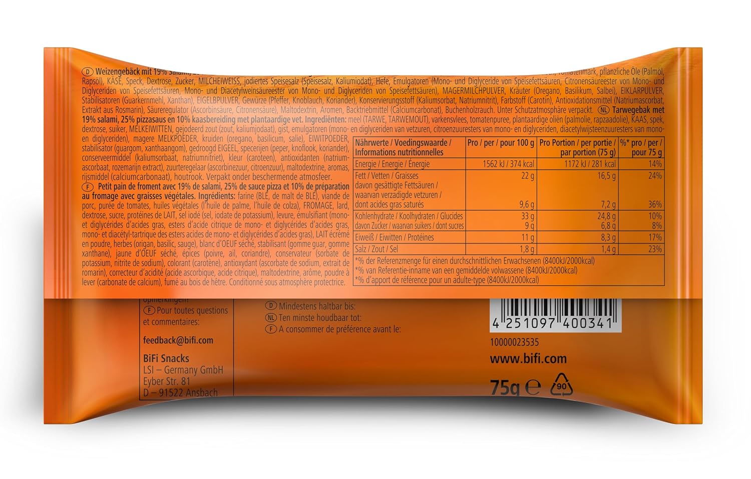 BiFi Carazza XXL – 16er Pack (16 x 75g) – Pizza Snack - Mini Pizza To Go - für Unterwegs, das Büro und die Mittagspause - mit Salami, Pizzasauce und Käse – Bild 6